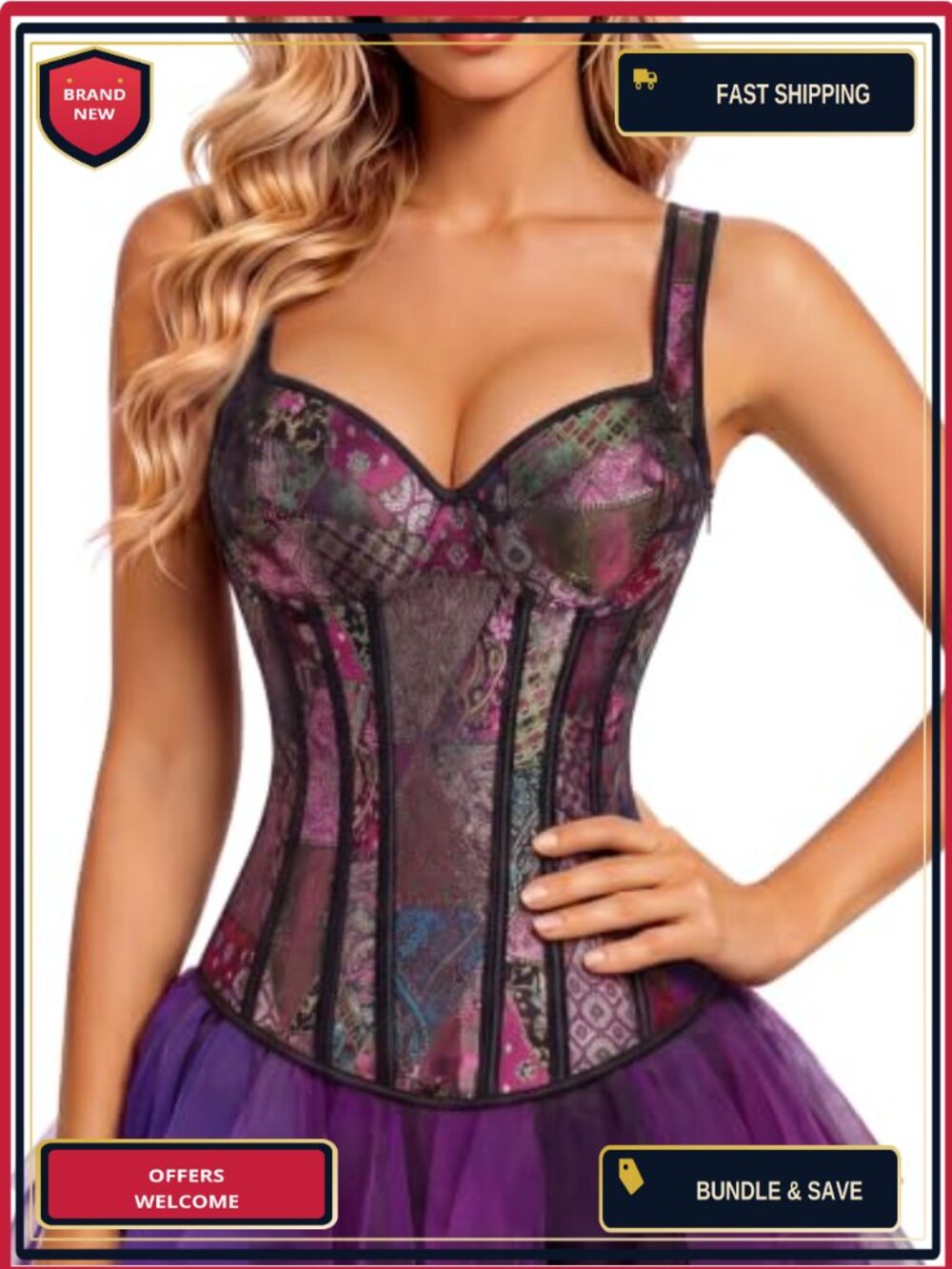 Renaissance Corset Top with Straps Bustier Satin Boned Hourglass